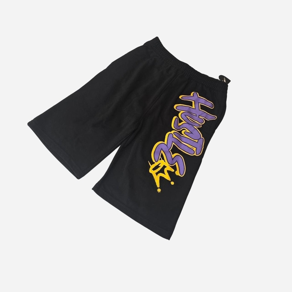 Nova Kids Black Shorts HUSTLE Graphic- 12/14